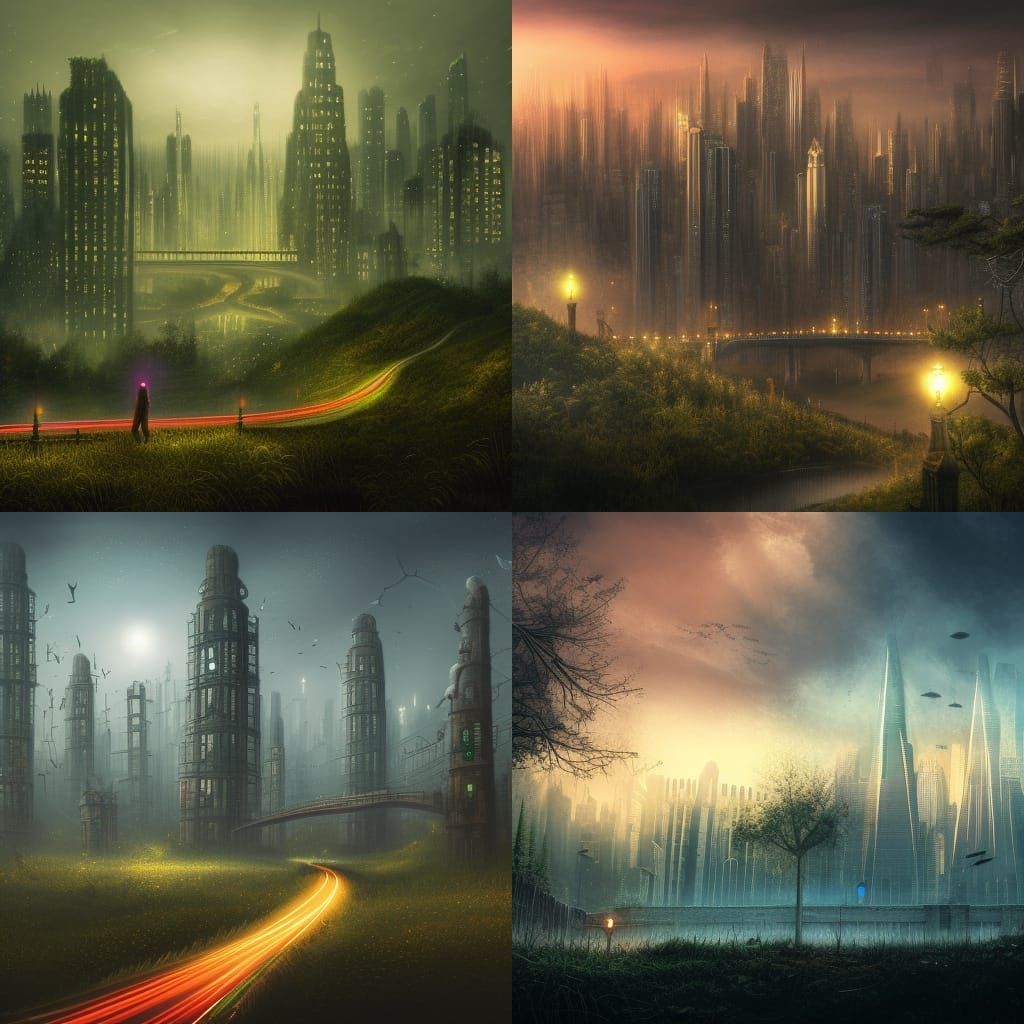 Night Road Through City and Forest