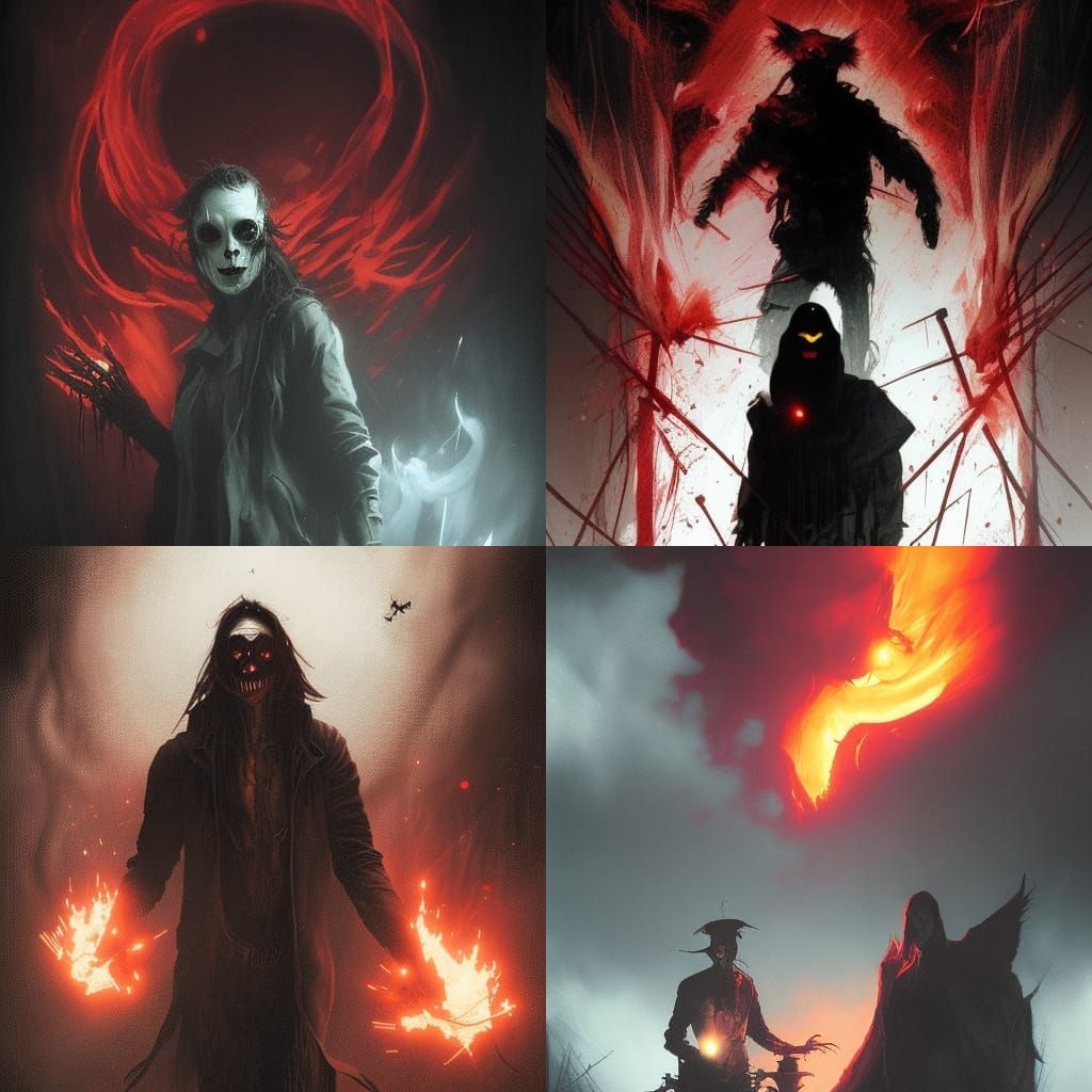 Sinister Scarecrow with Red Eyes and Smoke