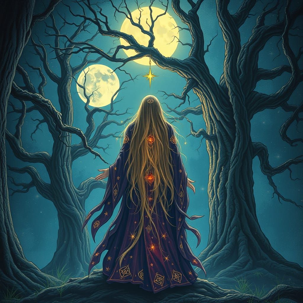 Enchanted Sorceress in Celestial Dreamscape