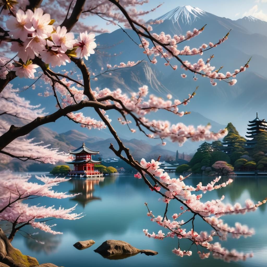 Sakura Tree in Bloom: Hyper-Realistic Landscape Photography