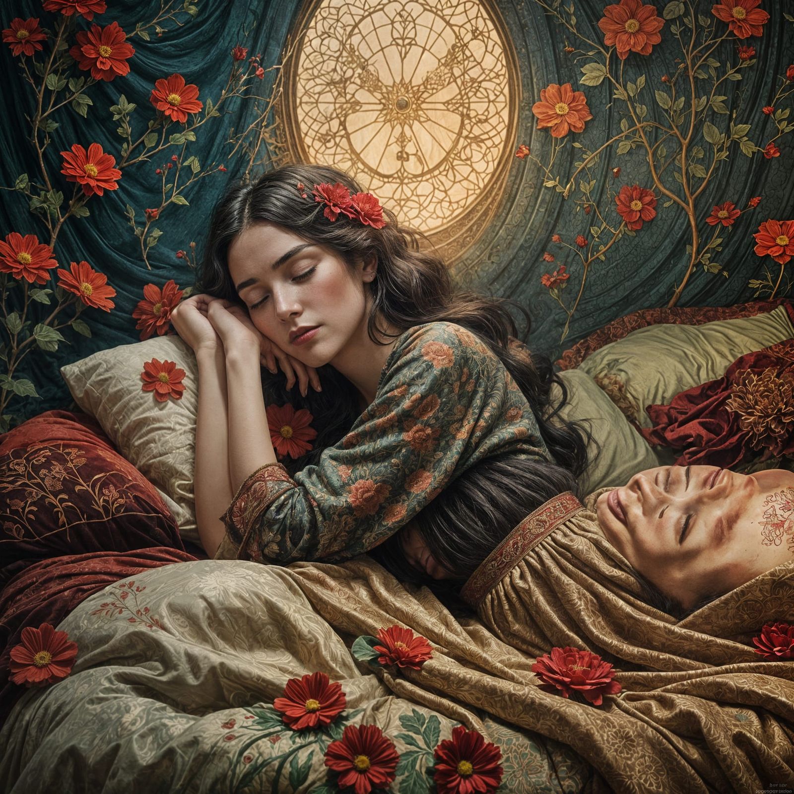 Sleeping Beauty with Red Flower, Digital Painting