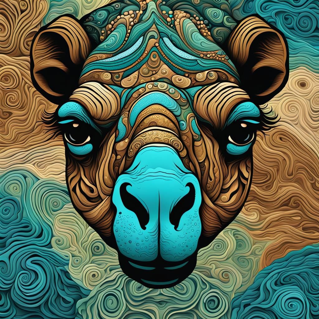 Camel Face with Swirling Sea and Sand Waves