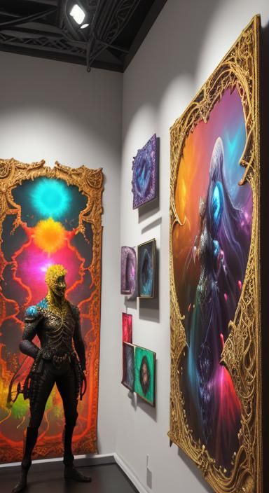 Vibrant Art Display: Strange Creatures in Maximalist Style