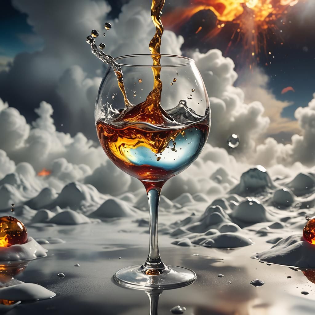 Surreal Glass Orb Erupting from Volcano in Dreamlike Style