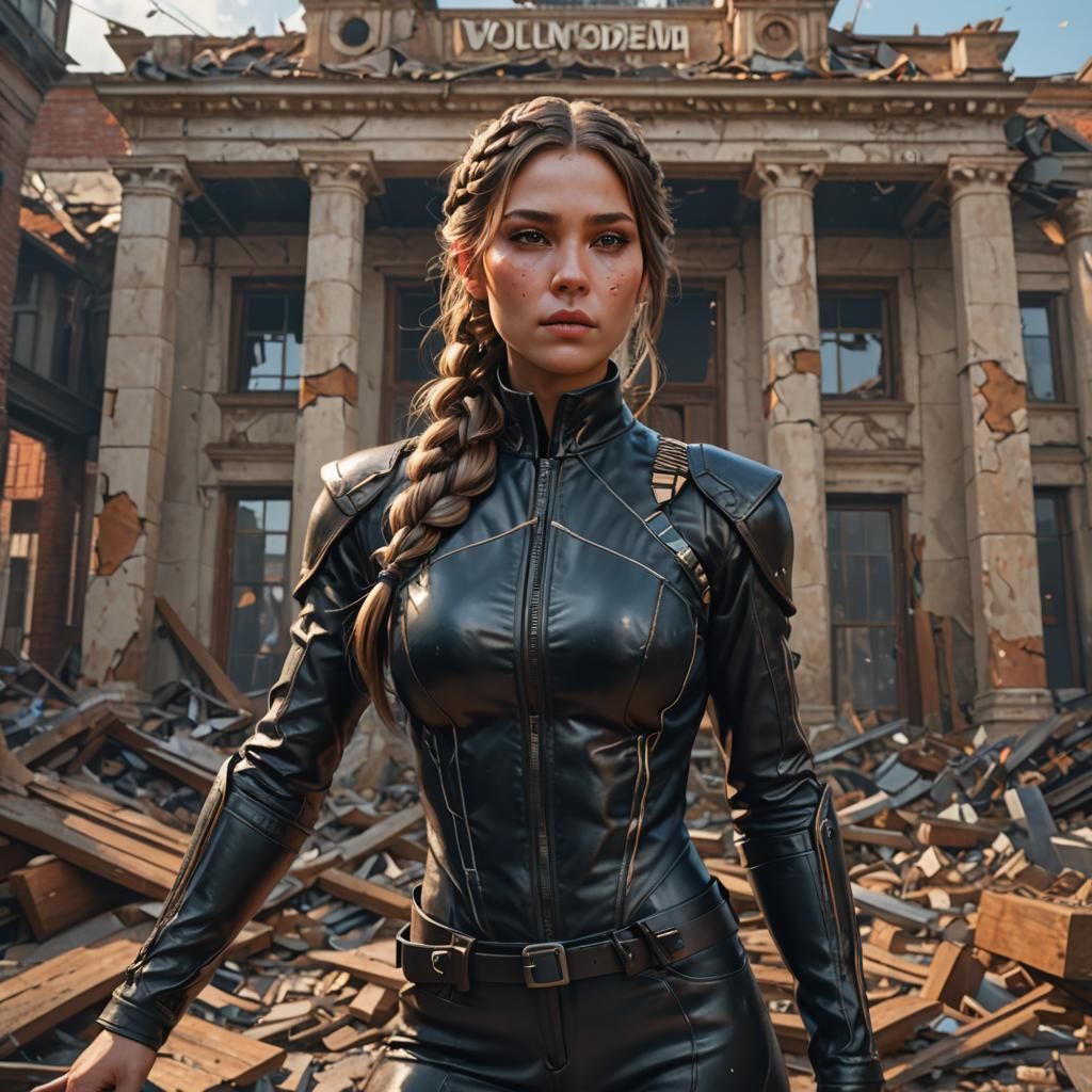 Woman in Black Leather Suit, Detailed Portrait