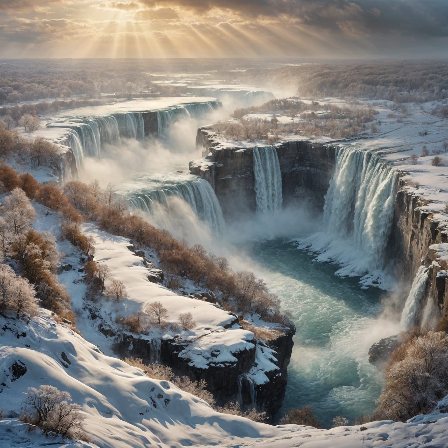 Winter Waterfalls in Majestic Blue Light