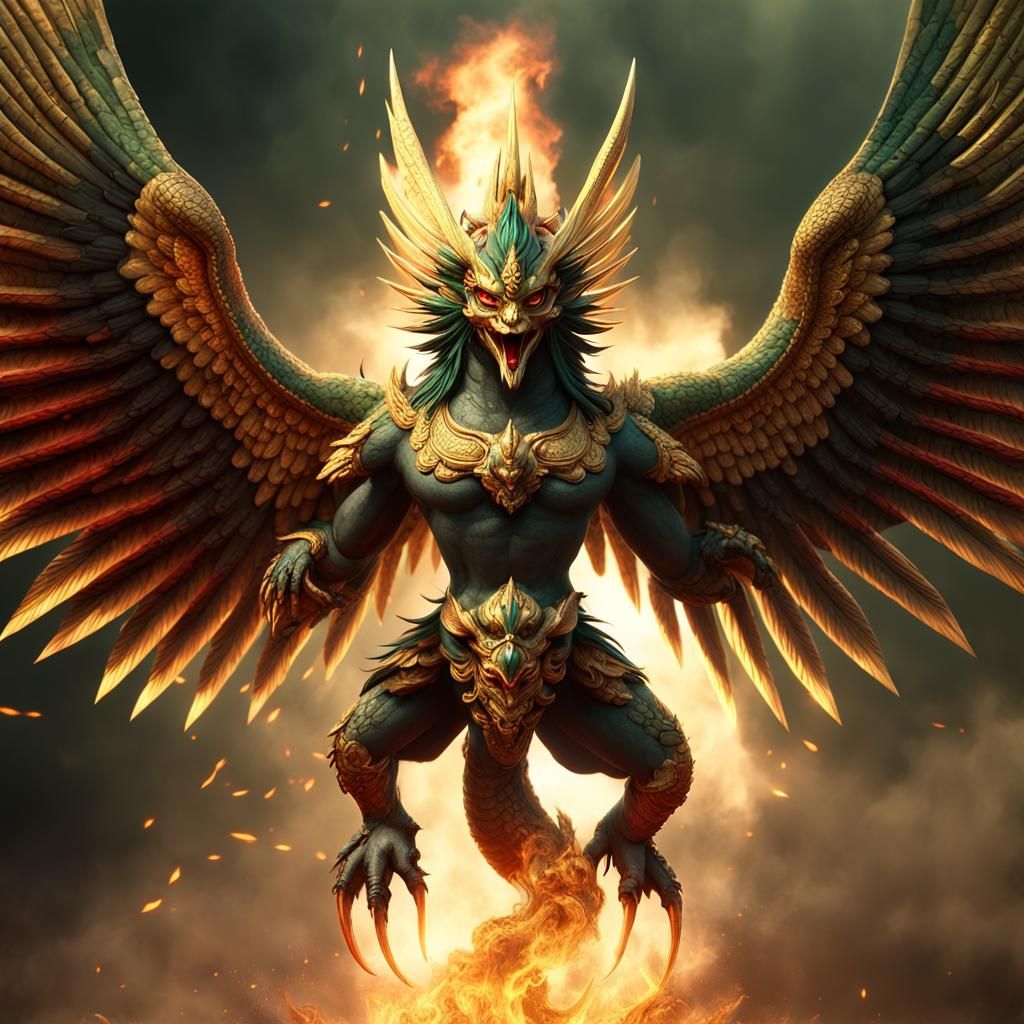 Mighty Garuda with Fiery Wings in 3D Animation