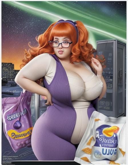 Plus-Size Model Ad with Rocket Ship Background