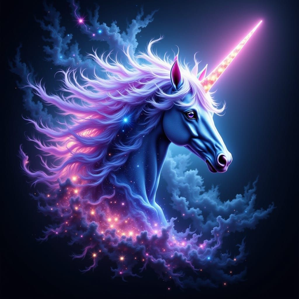 Majestic Unicorn Head in Cosmic Nebula