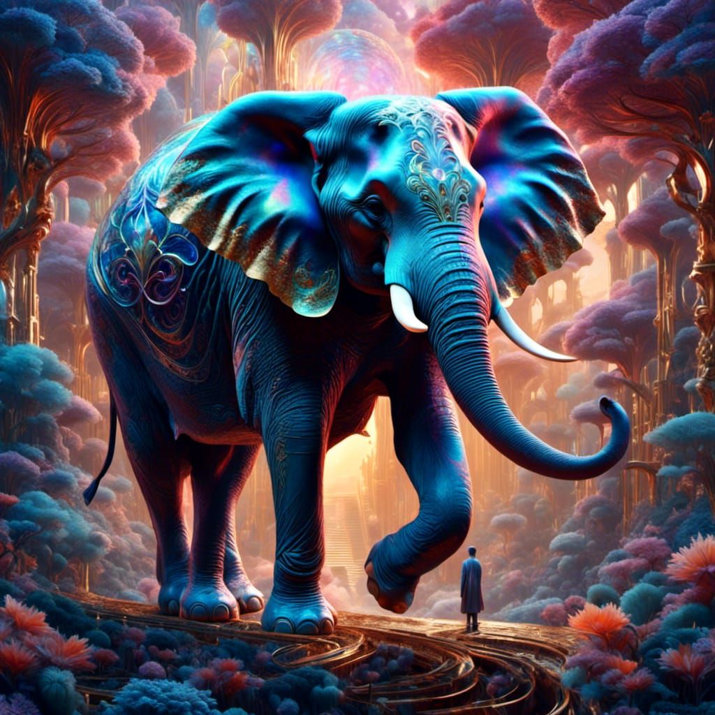 Dreamlike Elephant Walk in Holographic Astral Style