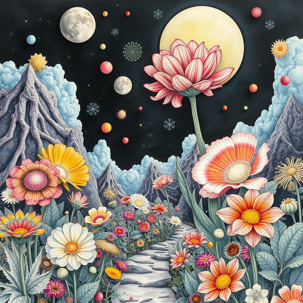 Surrealist Floral Dreamscapes in Cel-Shaded Pastels