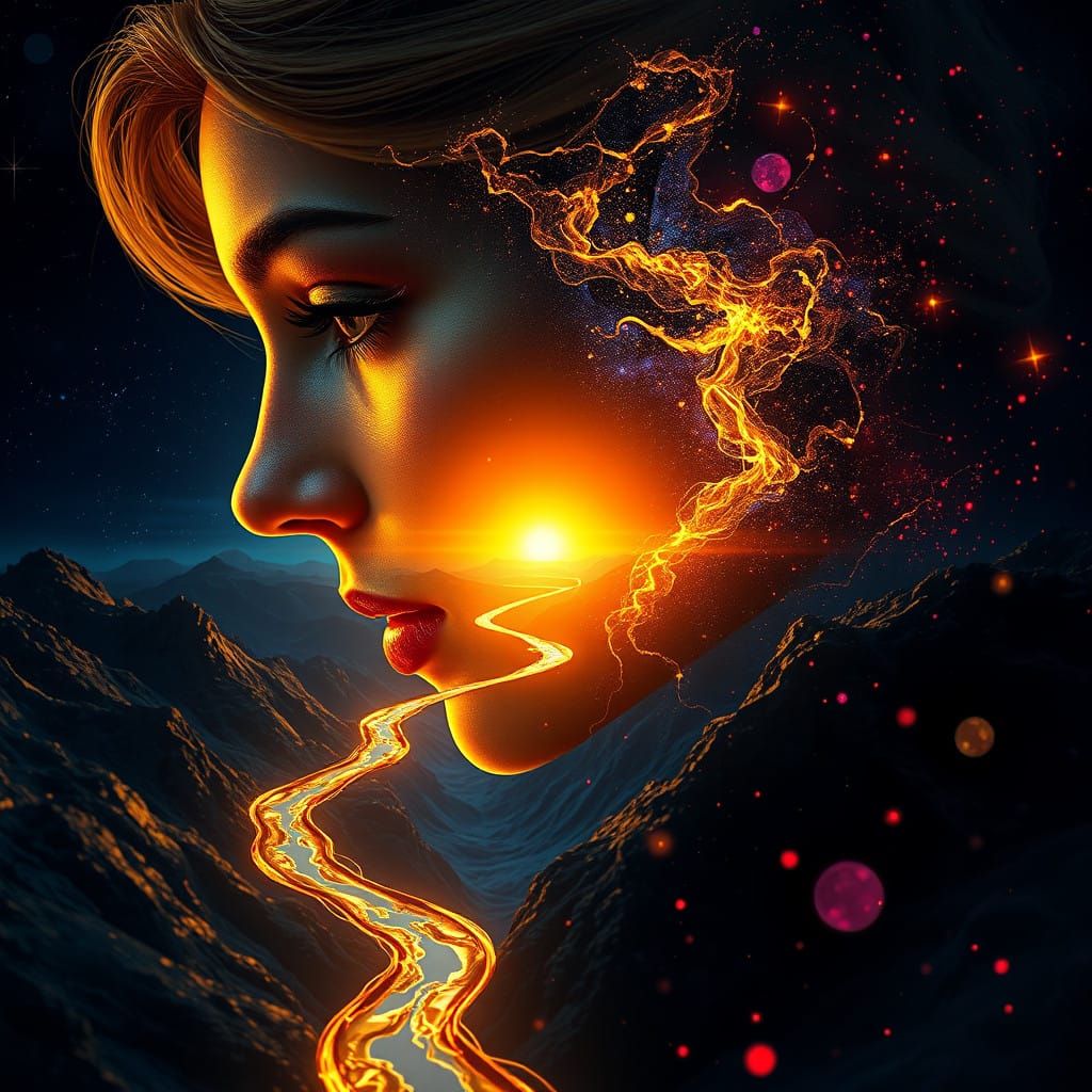 Celestial Goddess Shines with Radiant Golden Light in a Drea...