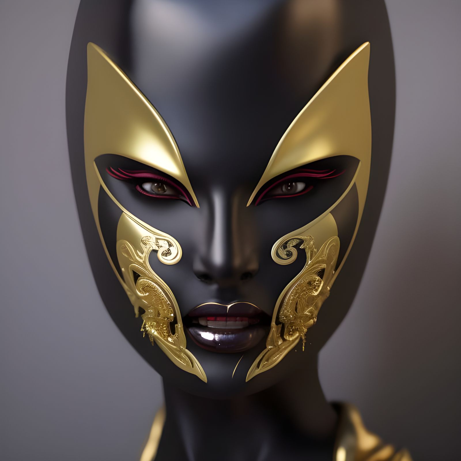 Demon Kabuki Mask on Beautiful Woman: Hyperrealistic 3D Art