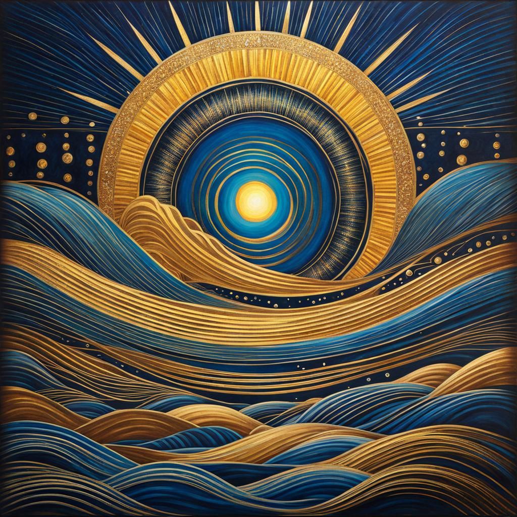 Ancient Painting of Sun and River Symbols