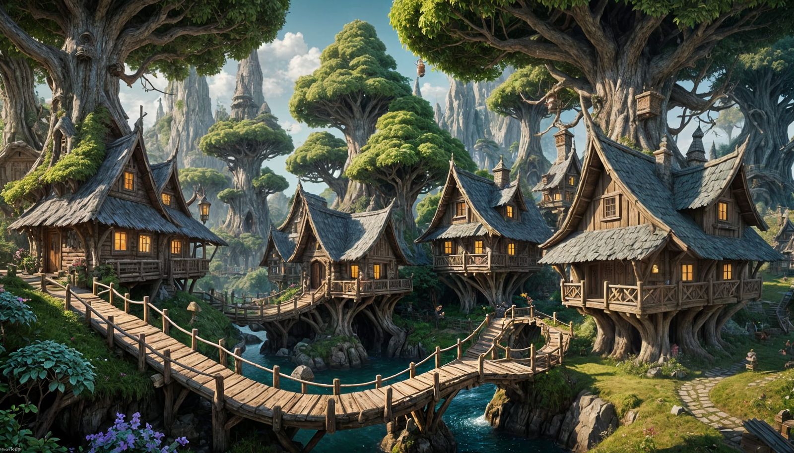 Enchanted Village of Gnome Huts in Ancient Trees