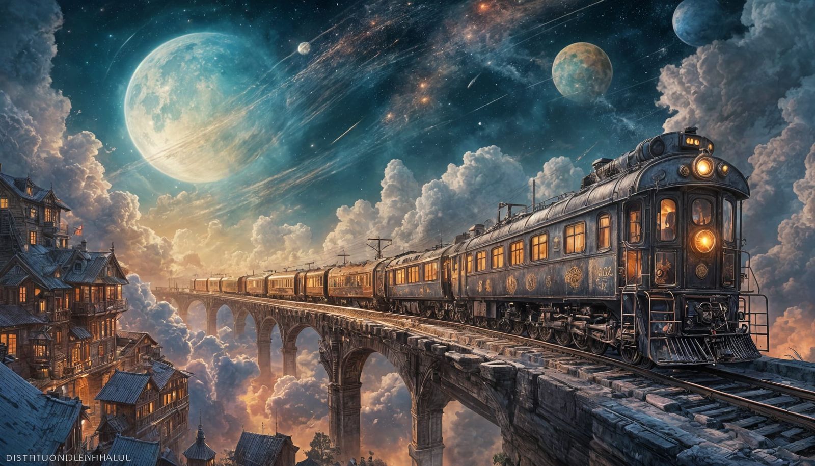 Train City in Clouds: Hyperrealistic Fractal Art