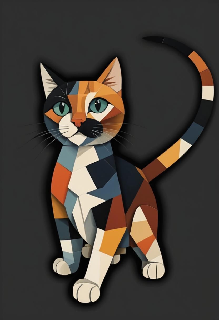 Cubist Cat: Geometric Art Deco Painting