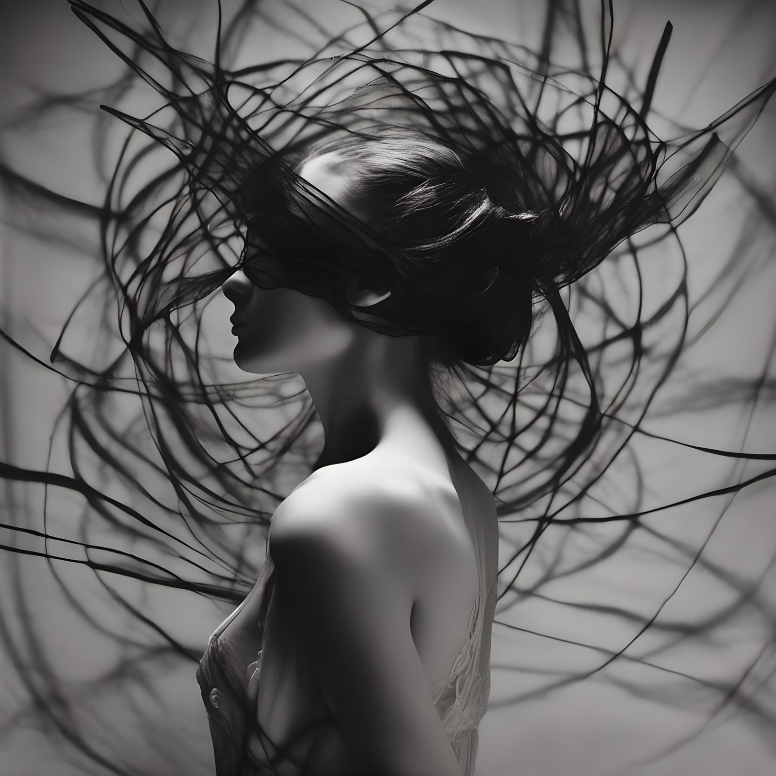 Surreal Blindfolded Woman in Double Exposure