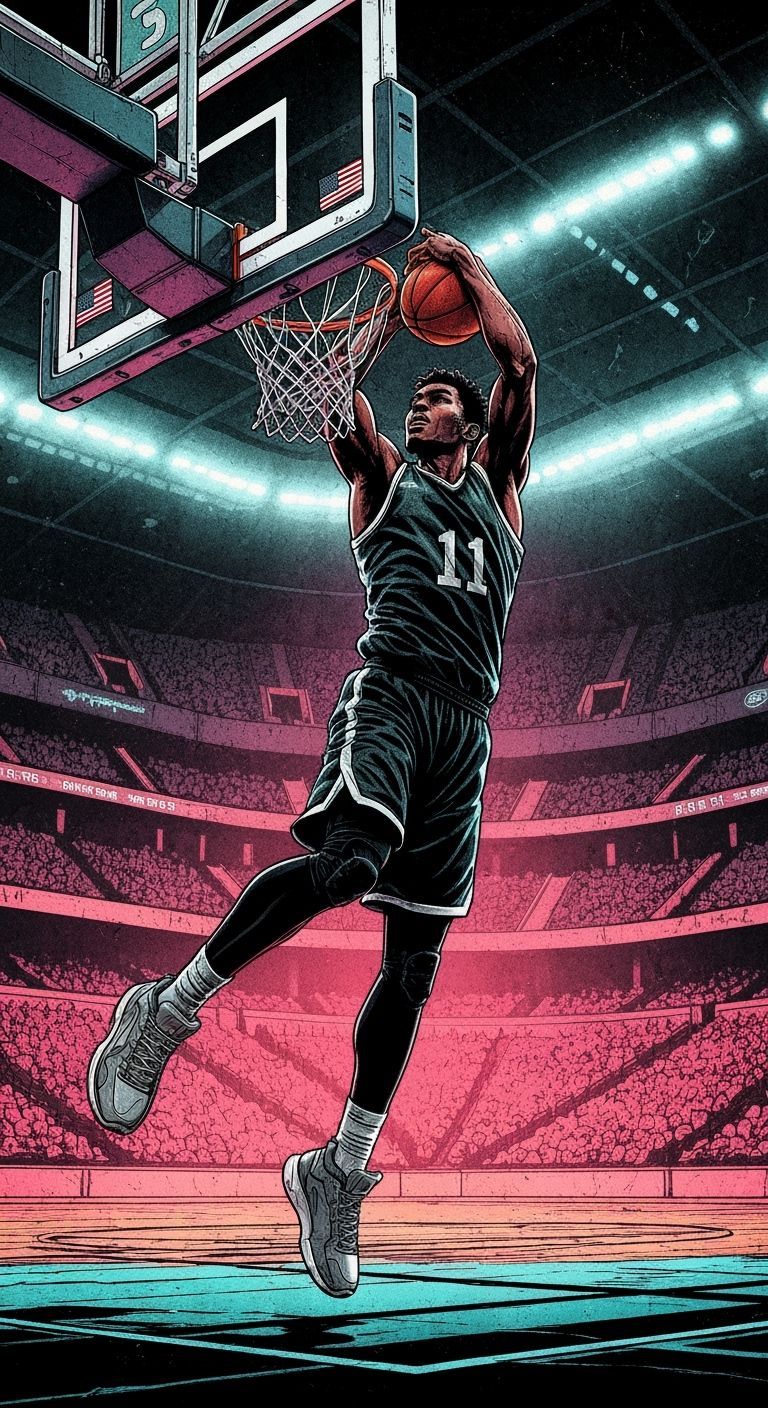 Basketball Player Dunking in Graphic Style