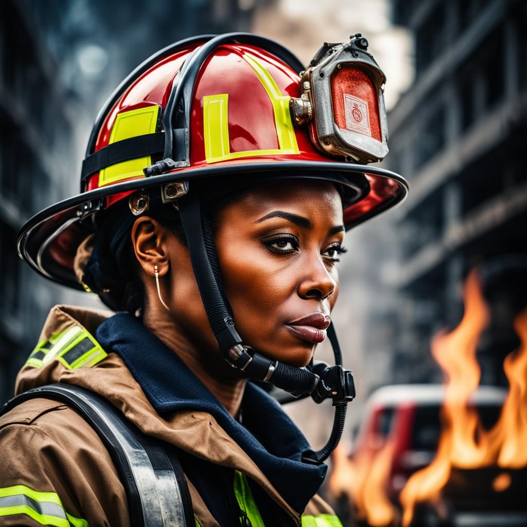 Hyperrealistic Portrait: African American Woman Firefighter