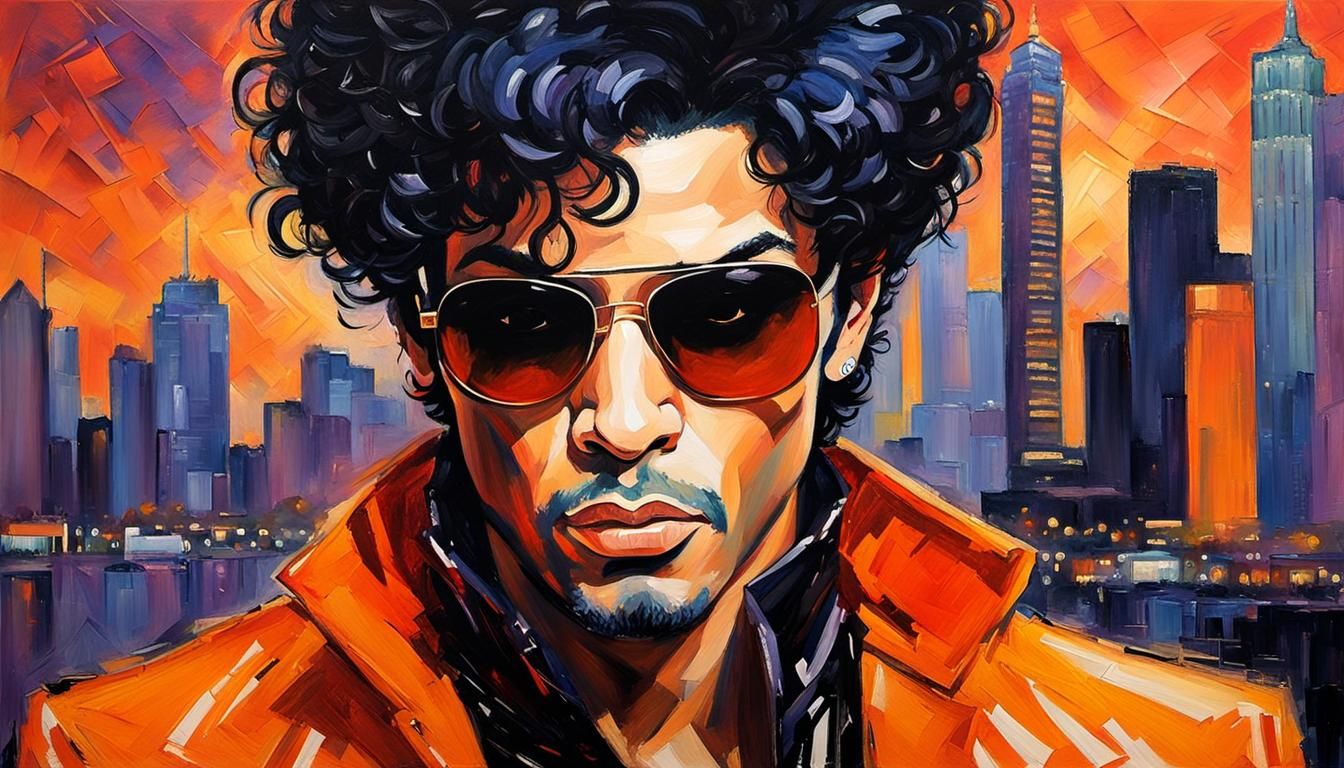 Prince Inspired Singer in Vegas, Neo-Impressionist Portrait