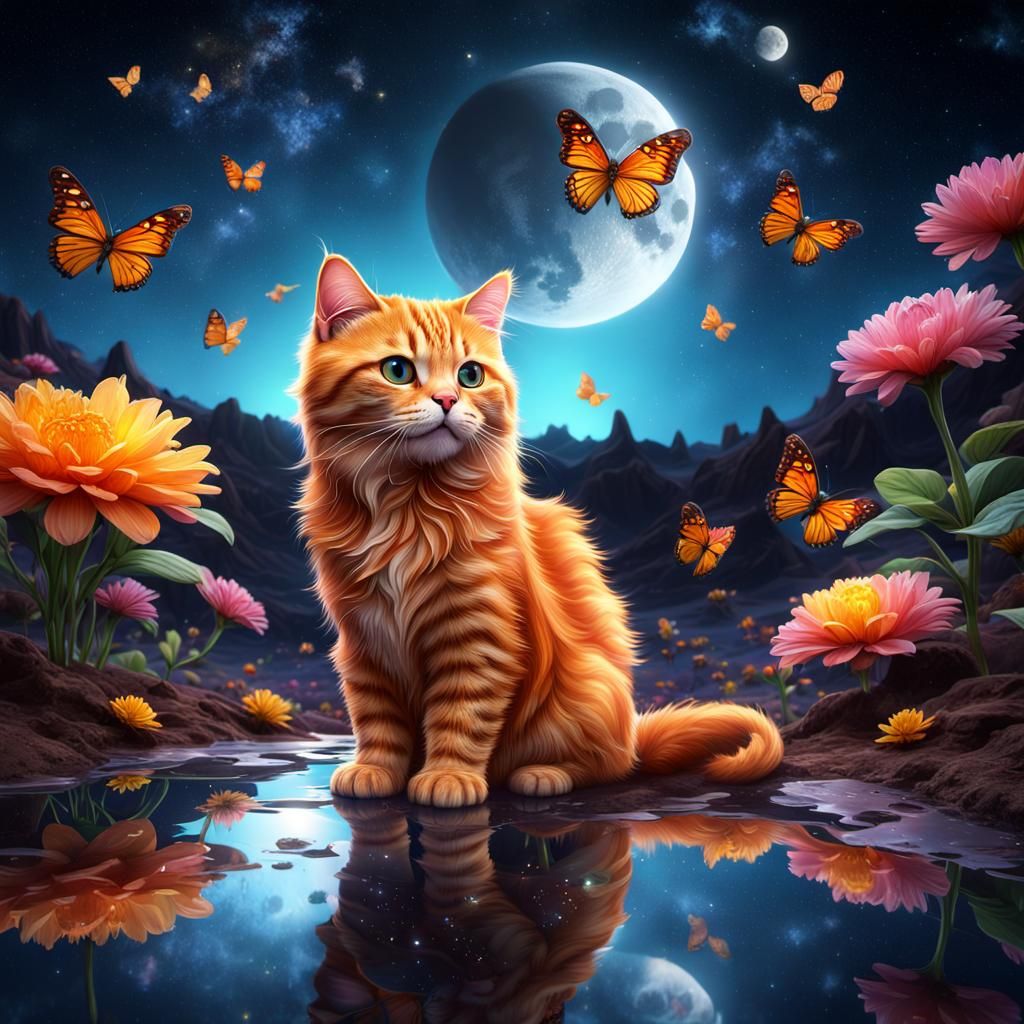 Moon Cat & Butterflies