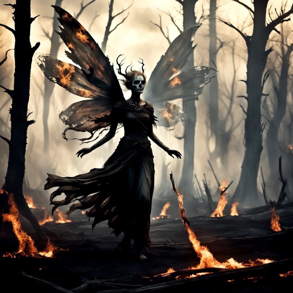 Ethereal Smoke Fairy Dances in Charred Forest