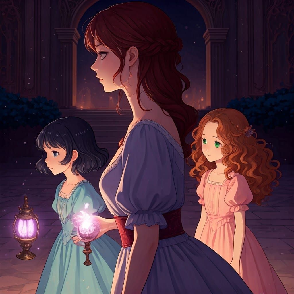 Anime Woman with Lamp in Palace