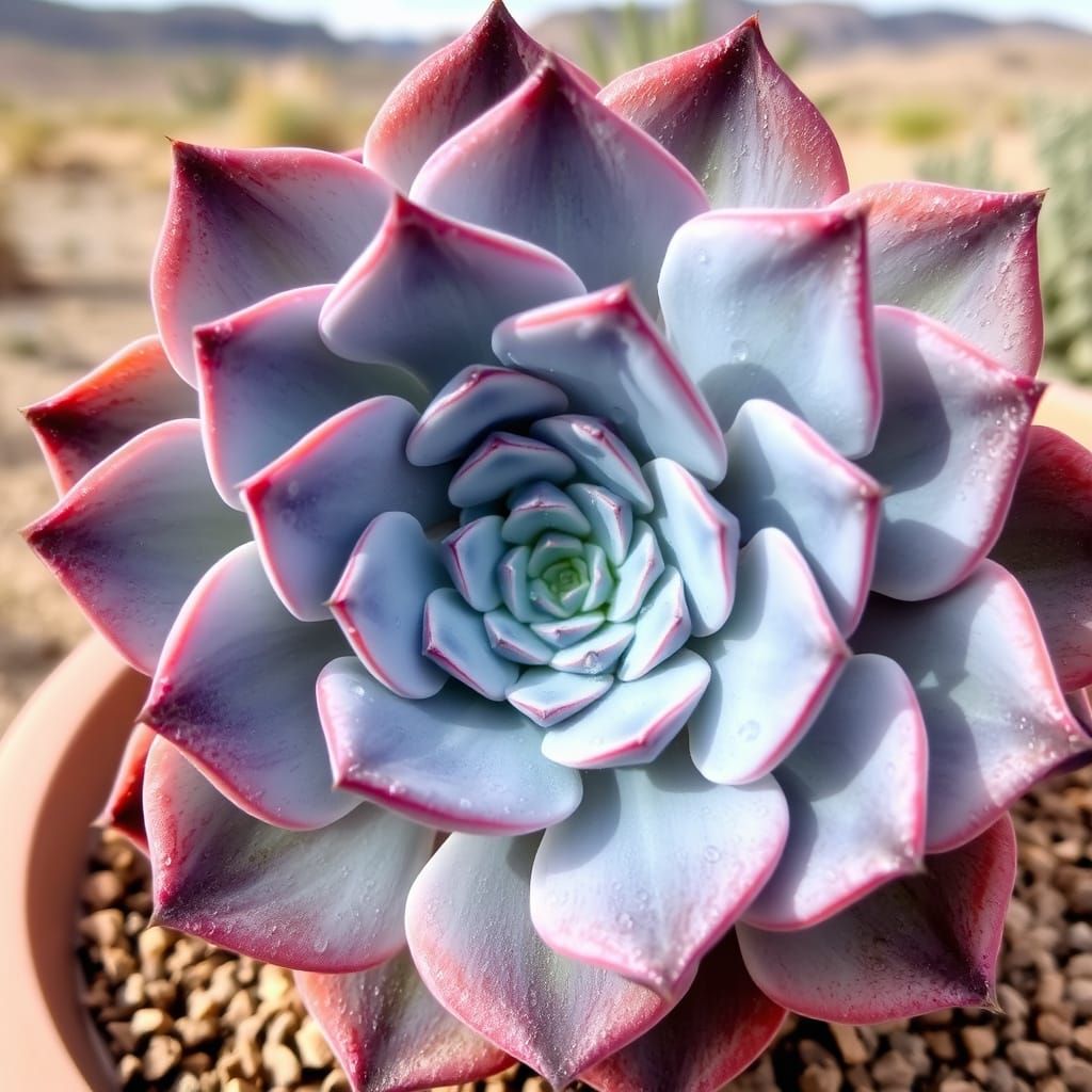 Succulent Echeveria with Fractal Leaves in Desert Landscape