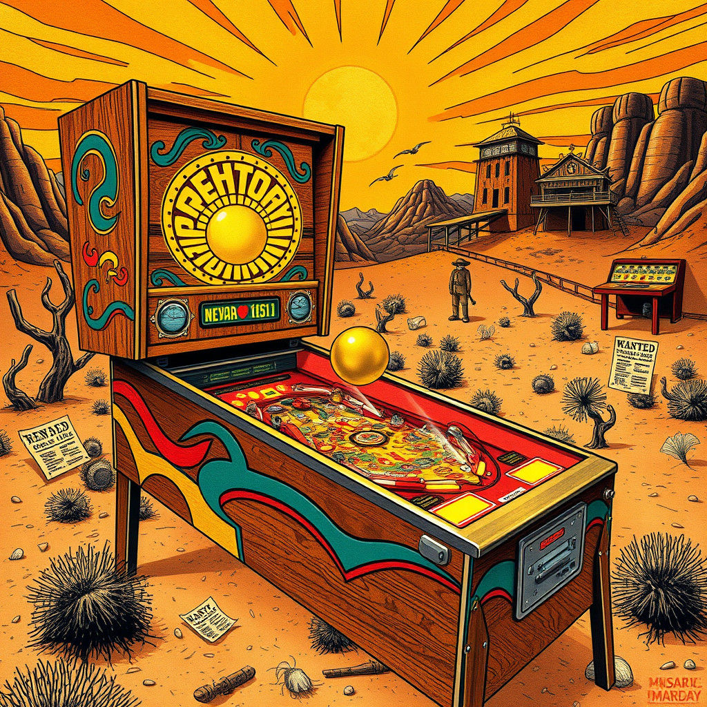 Nevada Landscape with Ornate Pinball Machine