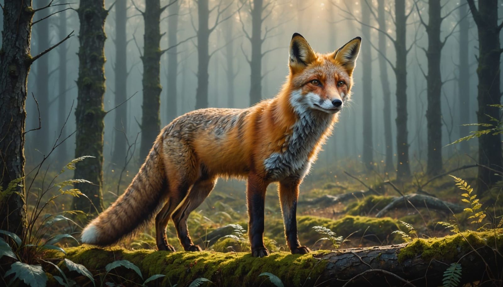 Ethereal Oil Painting: Red Fox in Misty Forest