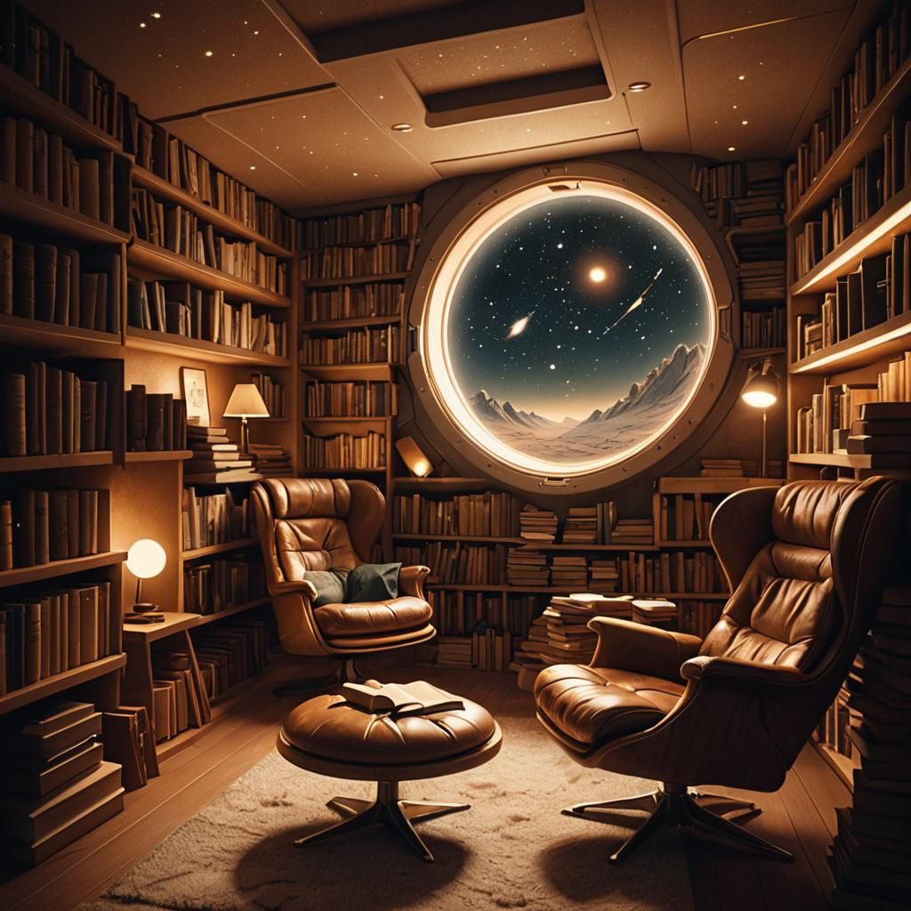 Cozy Sci-Fi Reading Nook on Spaceship
