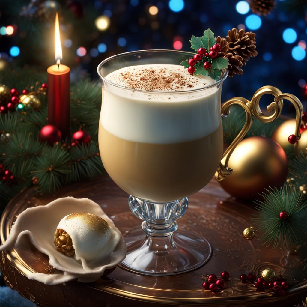 drinking eggnog, ultradetailed close up , boggling Antique, ...