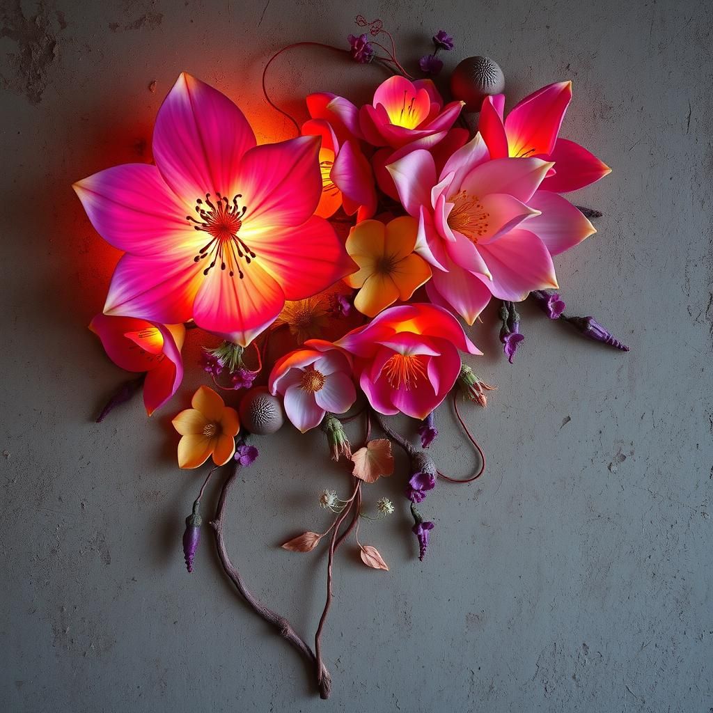 Abstract Botanicals on Textured Wall, Vivid Color