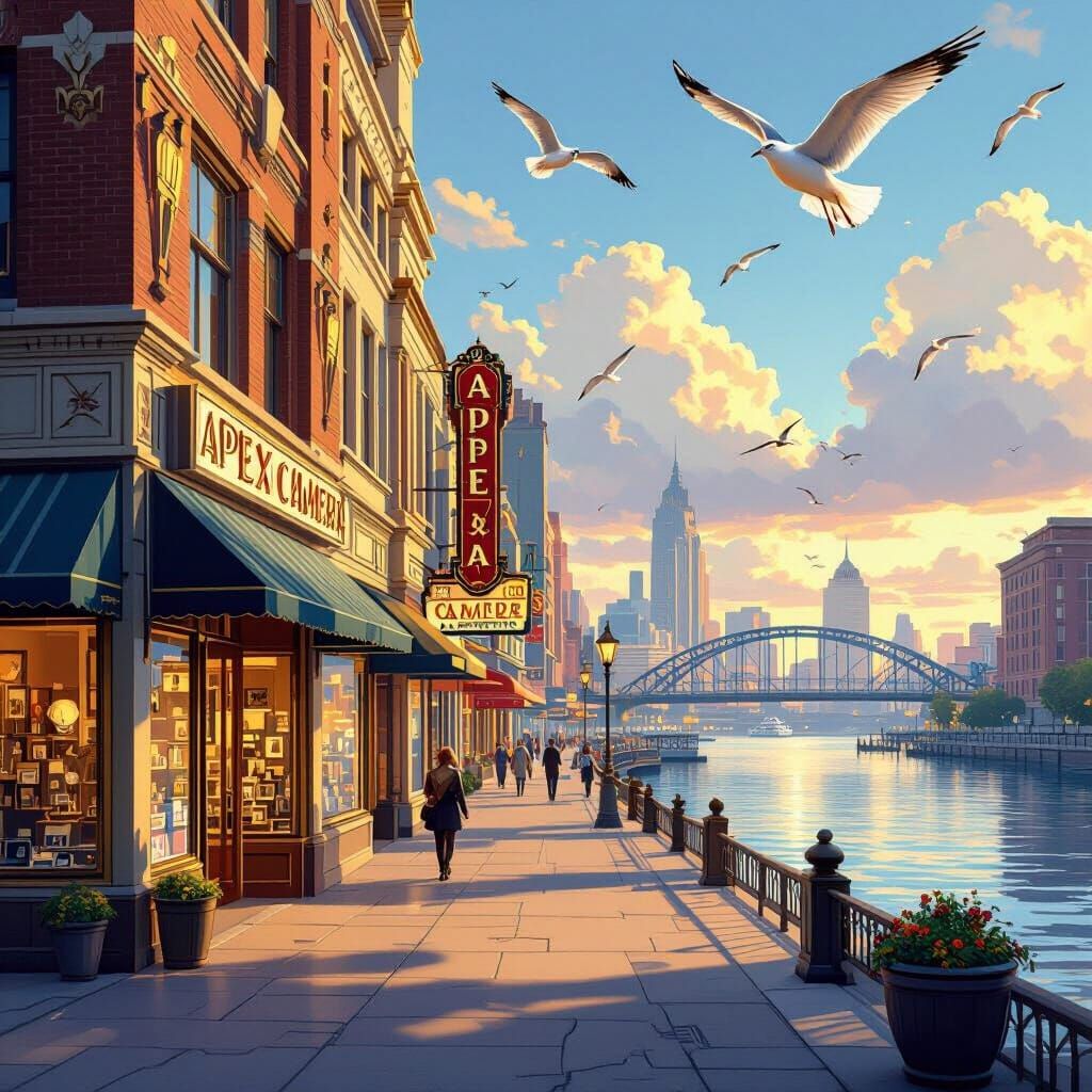 Art Deco Downtown Shopping Area with Photographer's Store