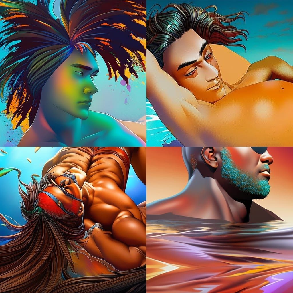 Hyperrealistic Shirtless Man in Splash Art Style