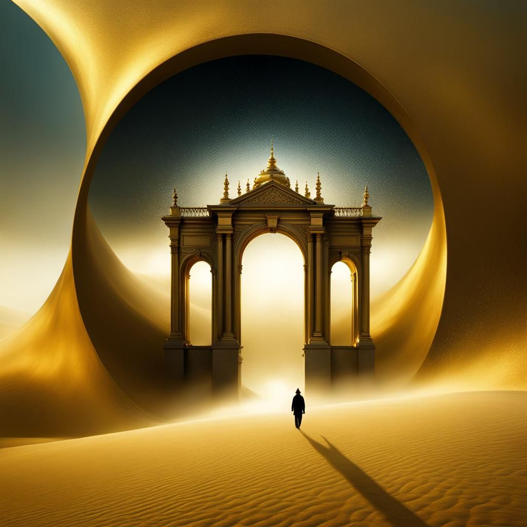 Surreal Dreamscape with Bronze Gateway