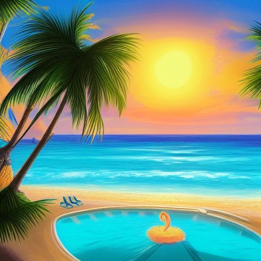 Luxury Hotel at Sunset, Gouache Style