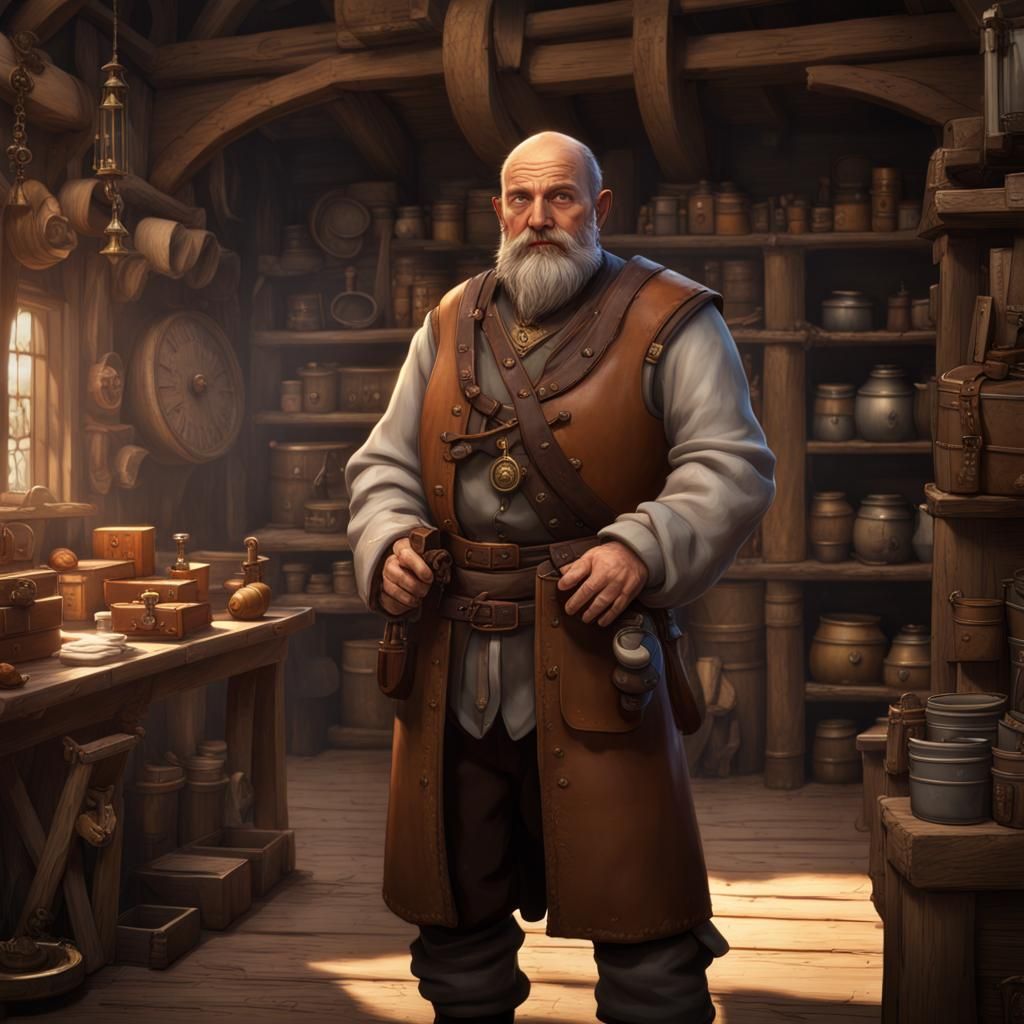 Fantasy Shopkeeper Portrait in Detailed Matte Painting Style