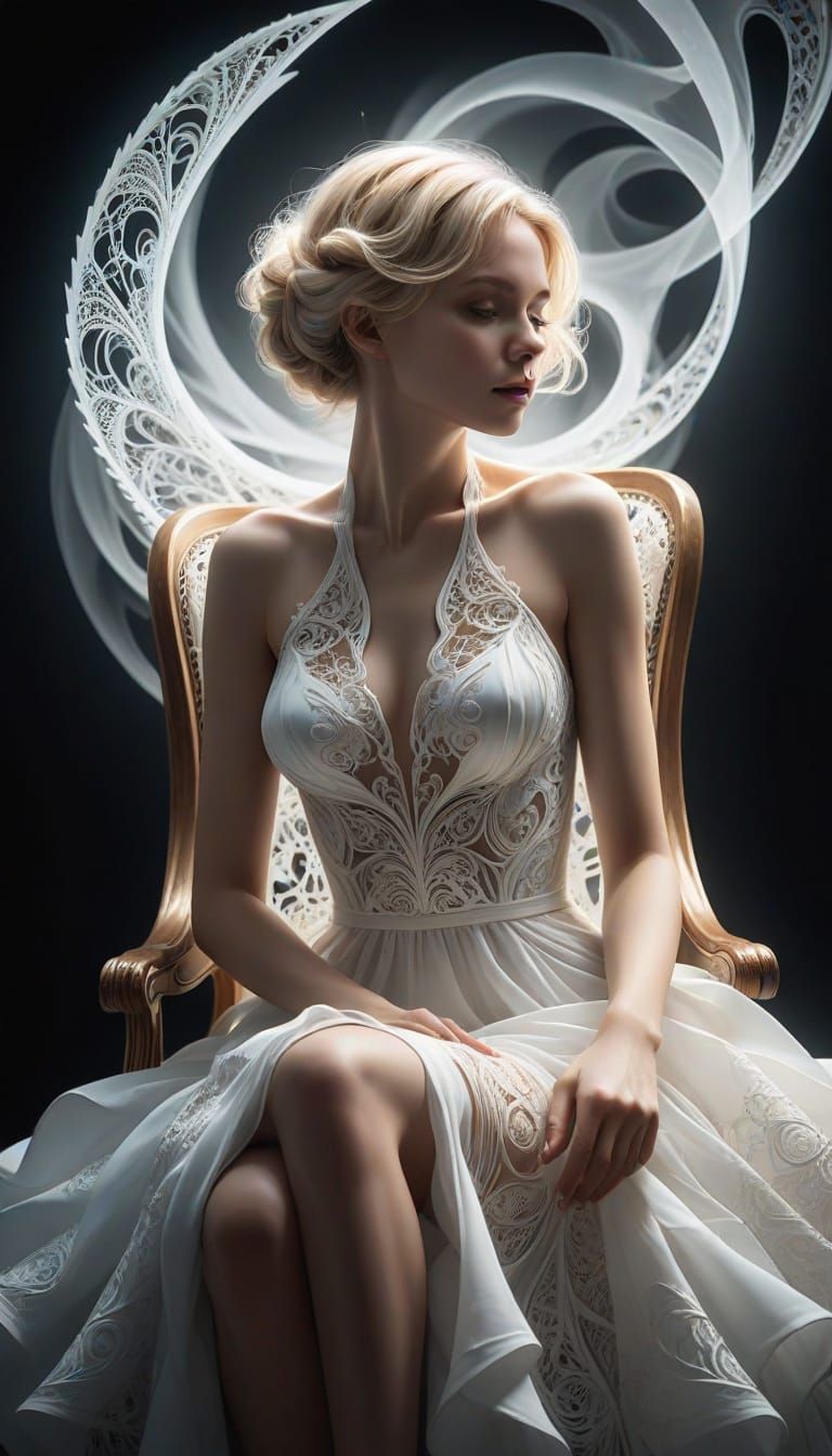 Woman in Darkened Room with Ethereal Glow