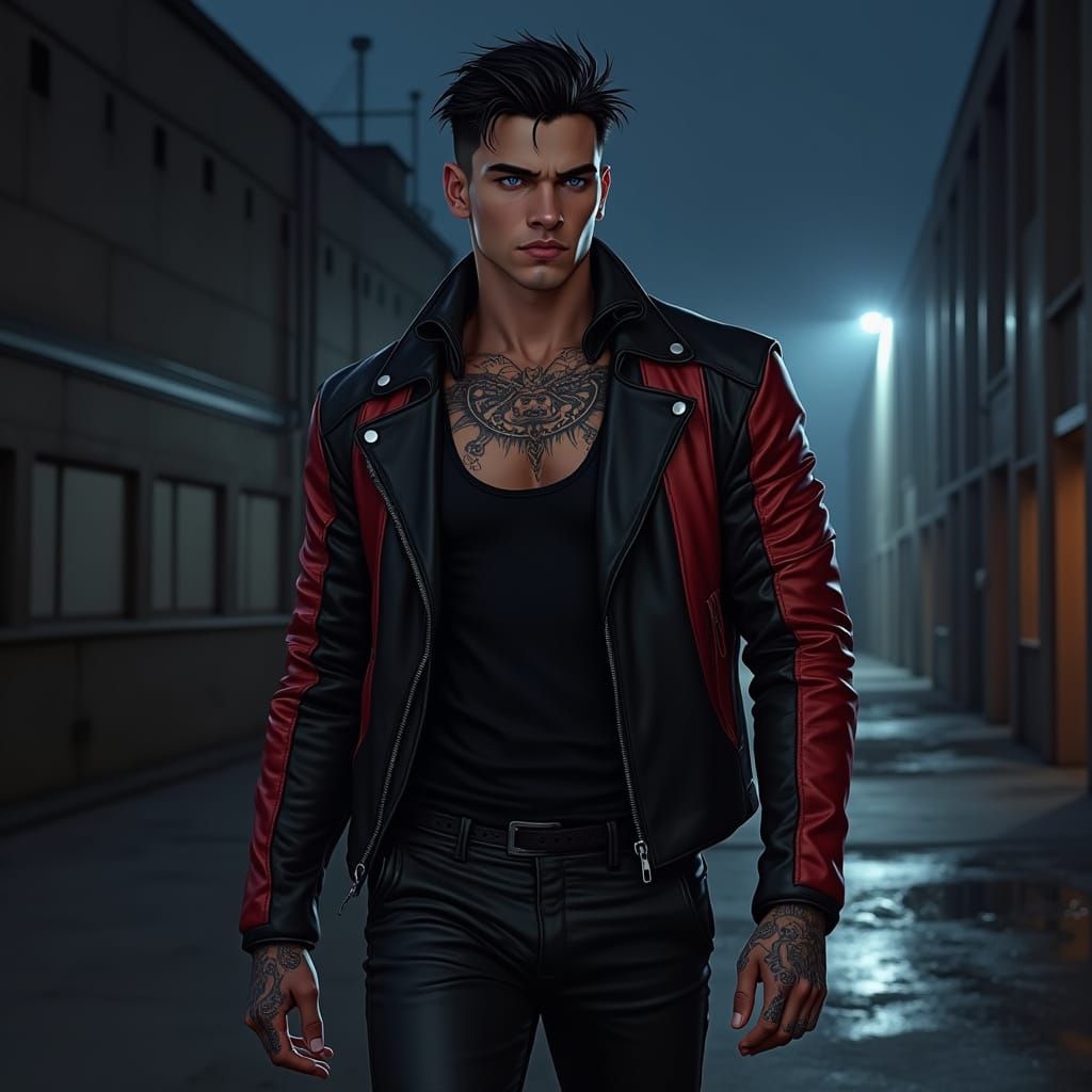 Midnight Warehouse: Hyper-Realistic Portrait of Athletic Man