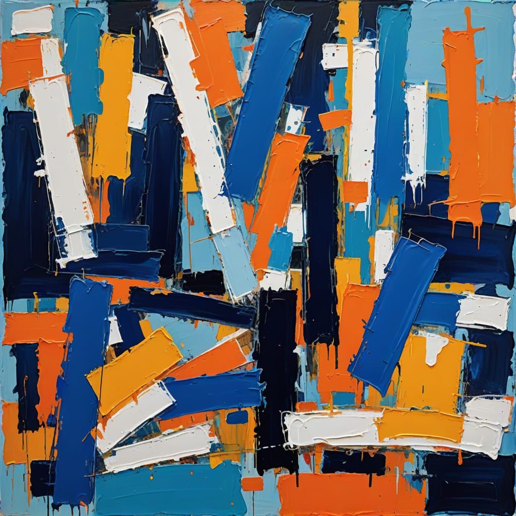 Expressionist Snowy Valley with Geometric Shapes