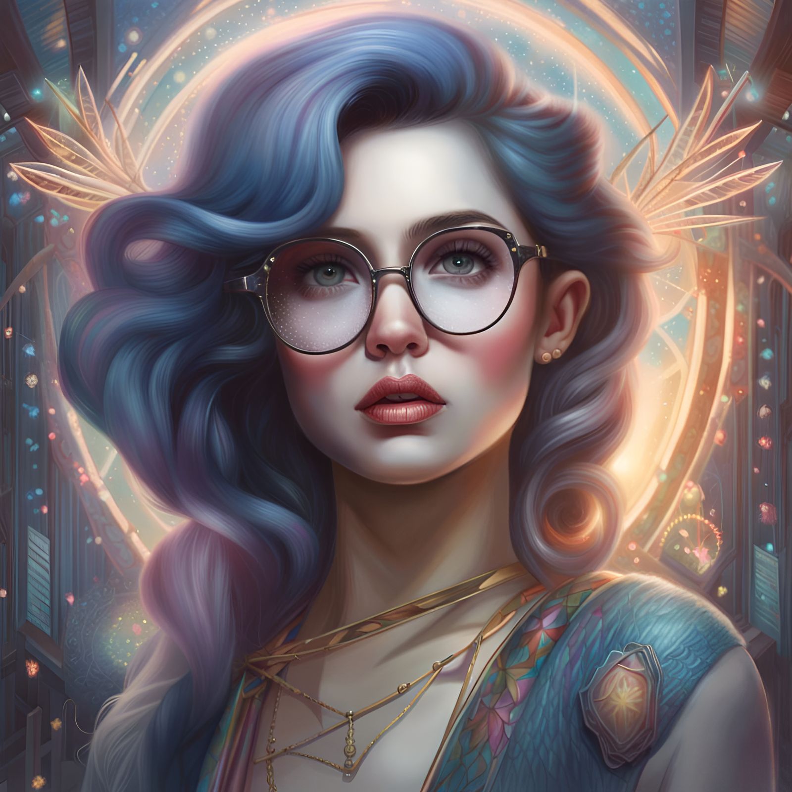 Detailed Hipster Girl Digital Illustration