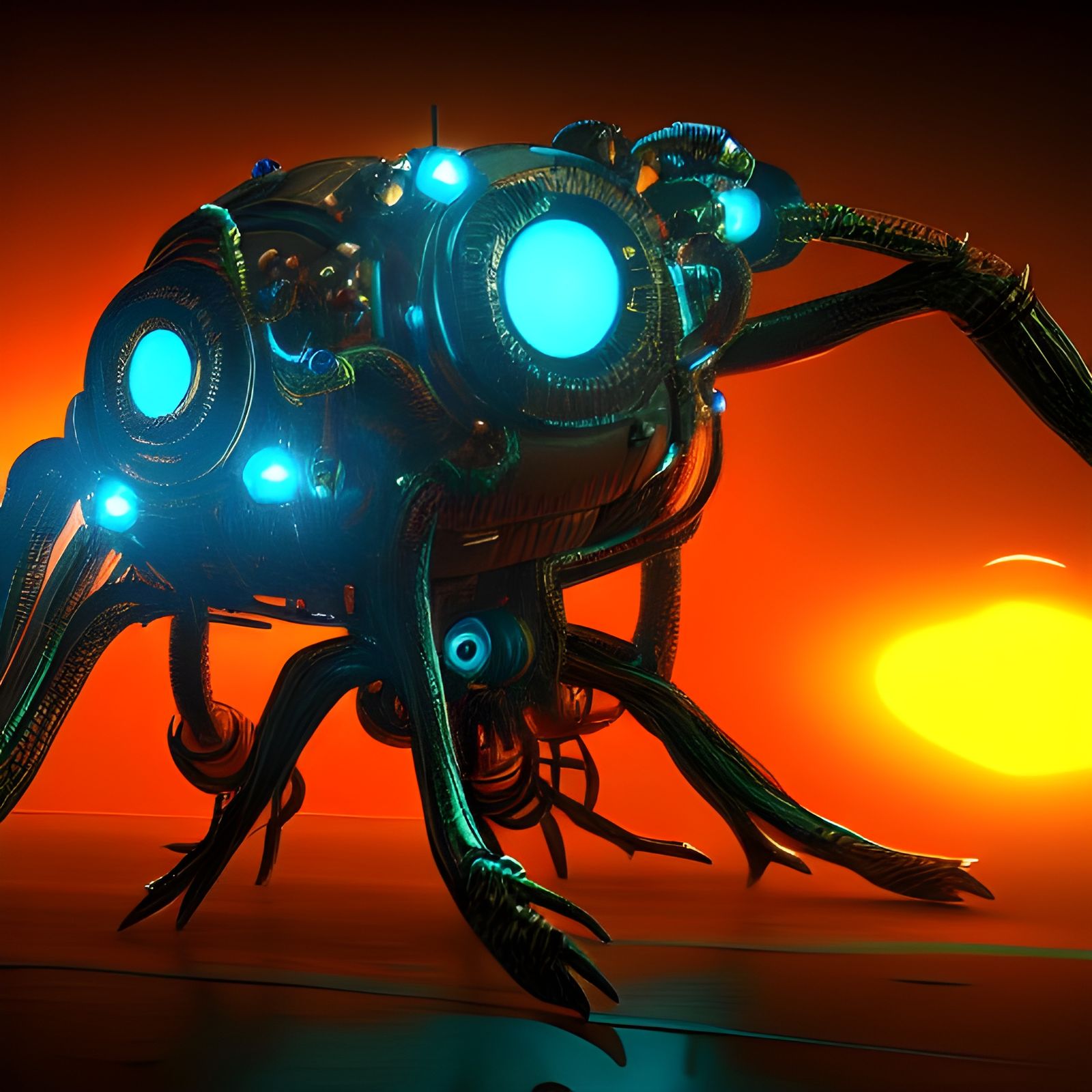 Intricate Biopunk Machine in a Cave