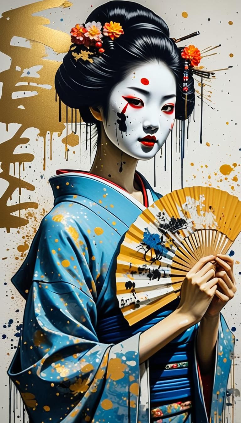 Surreal Geisha Emerges from Swirling Vortex