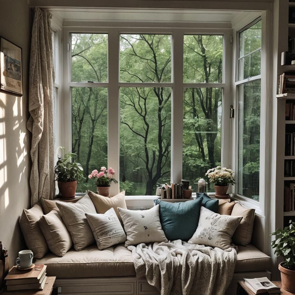 Cozy Reading Nook in Summer Rainstorm