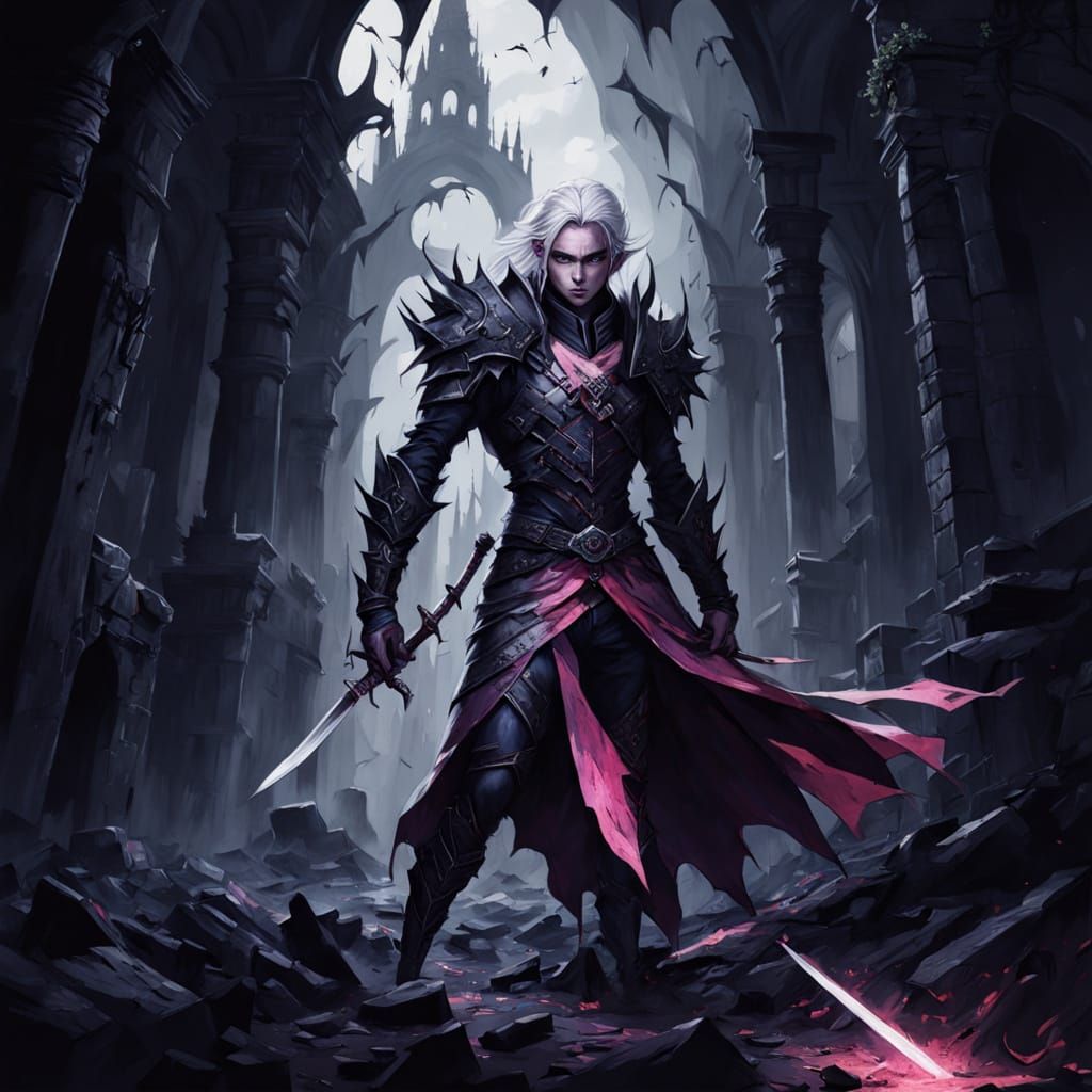 Drow Elf in Forgotten City, Dark Fantasy Art