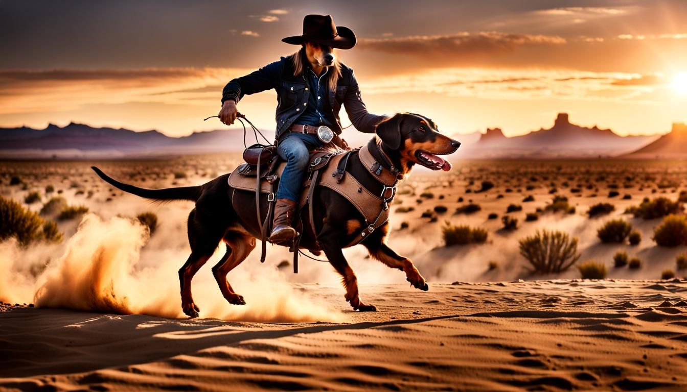 Dachshund Cowboy Rides Pitbull in Wild West Rodeo
