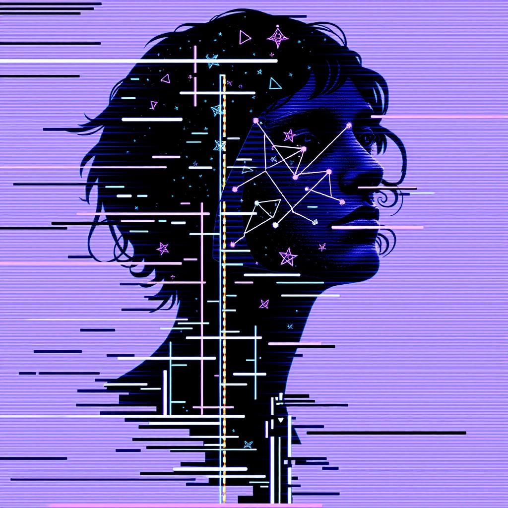 Maximalist Glitch Art Constellation in Indigocore Style