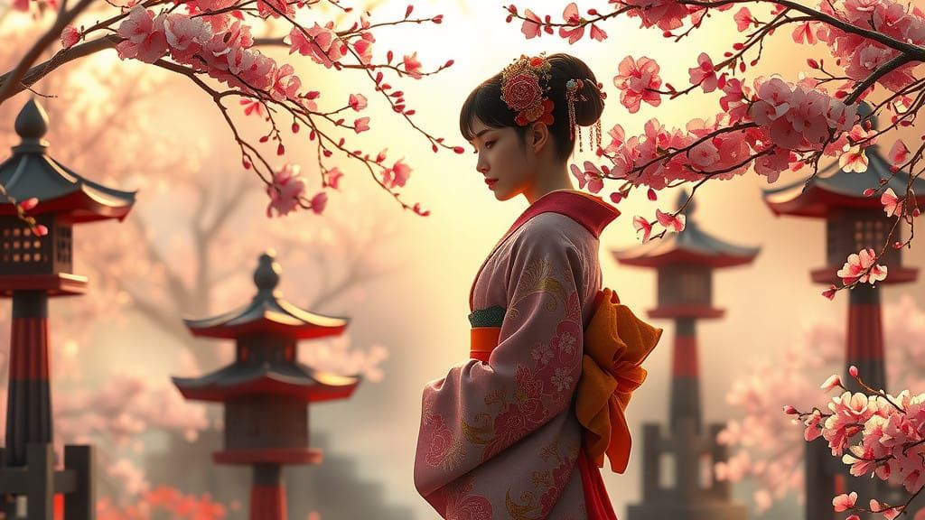 Enchanted Geisha in Japanese Garden